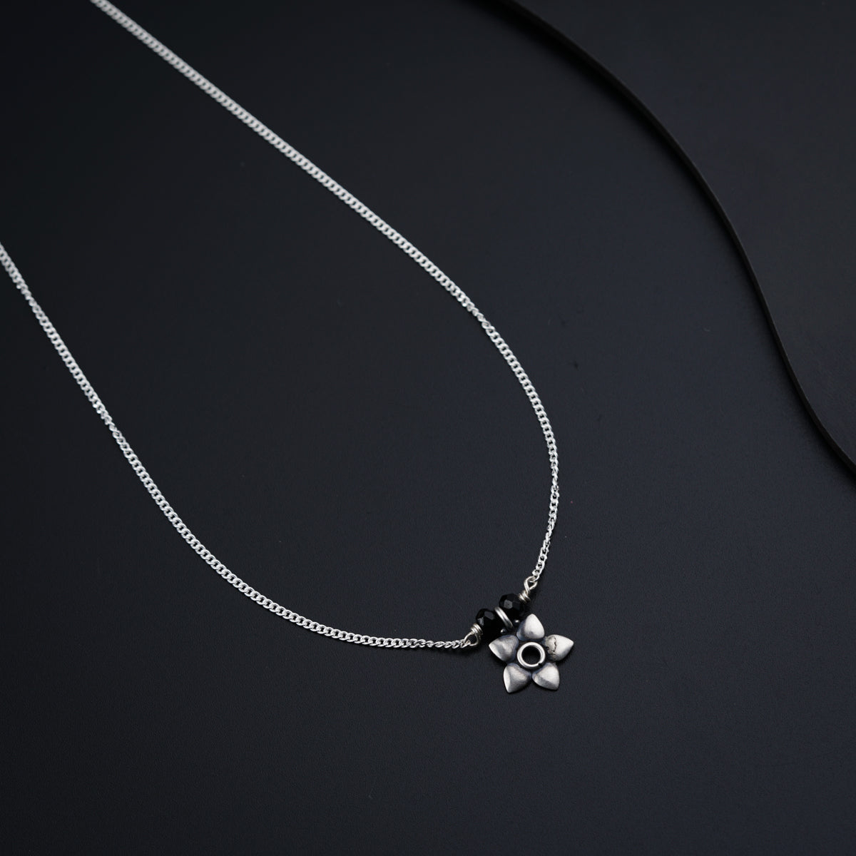 Handcrafted flower charm silver mangalsutra polished finish