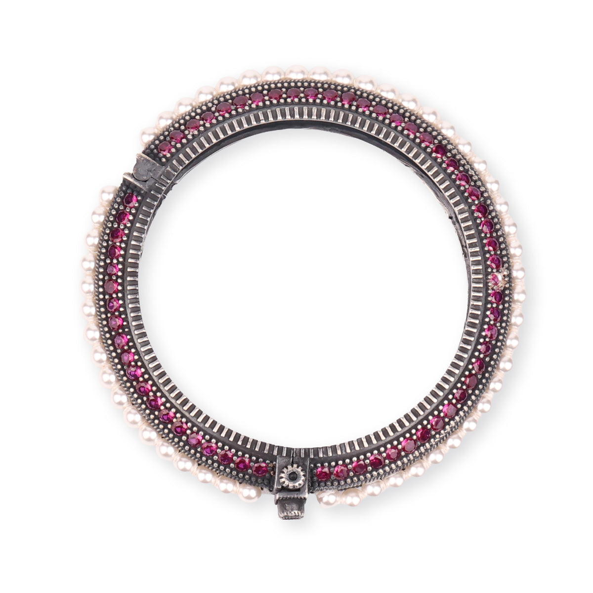 Oxidised Silver Openable Pearl Toda with Pink Stones
