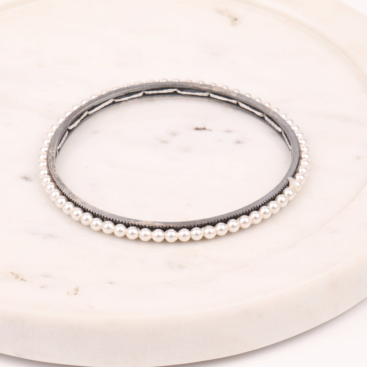 Oxidised Silver Pearl Bangle