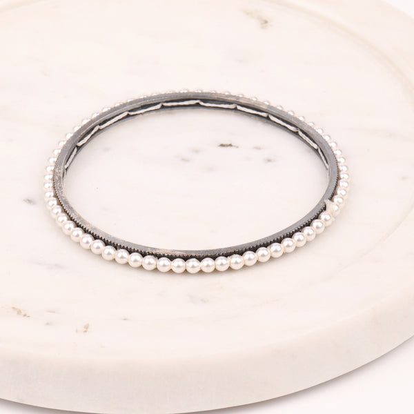 Oxidised Silver Pearl Bangle