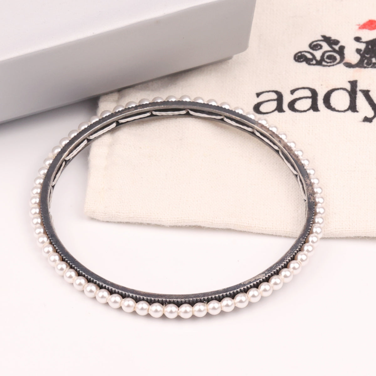 Oxidised Silver Pearl Bangle