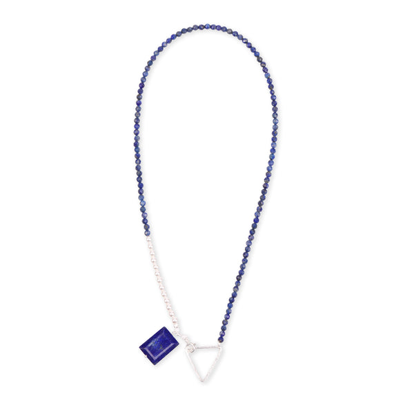 Front Clasp Necklace with Lapis Lazuli & Pearls (Project Handmade)