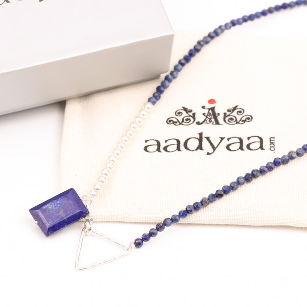 Front Clasp Necklace with Lapis Lazuli & Pearls (Project Handmade)