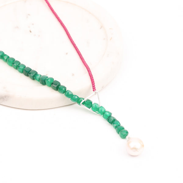 Triangle Slider Necklace with Green Onyx & Rubies (Project Handmade)