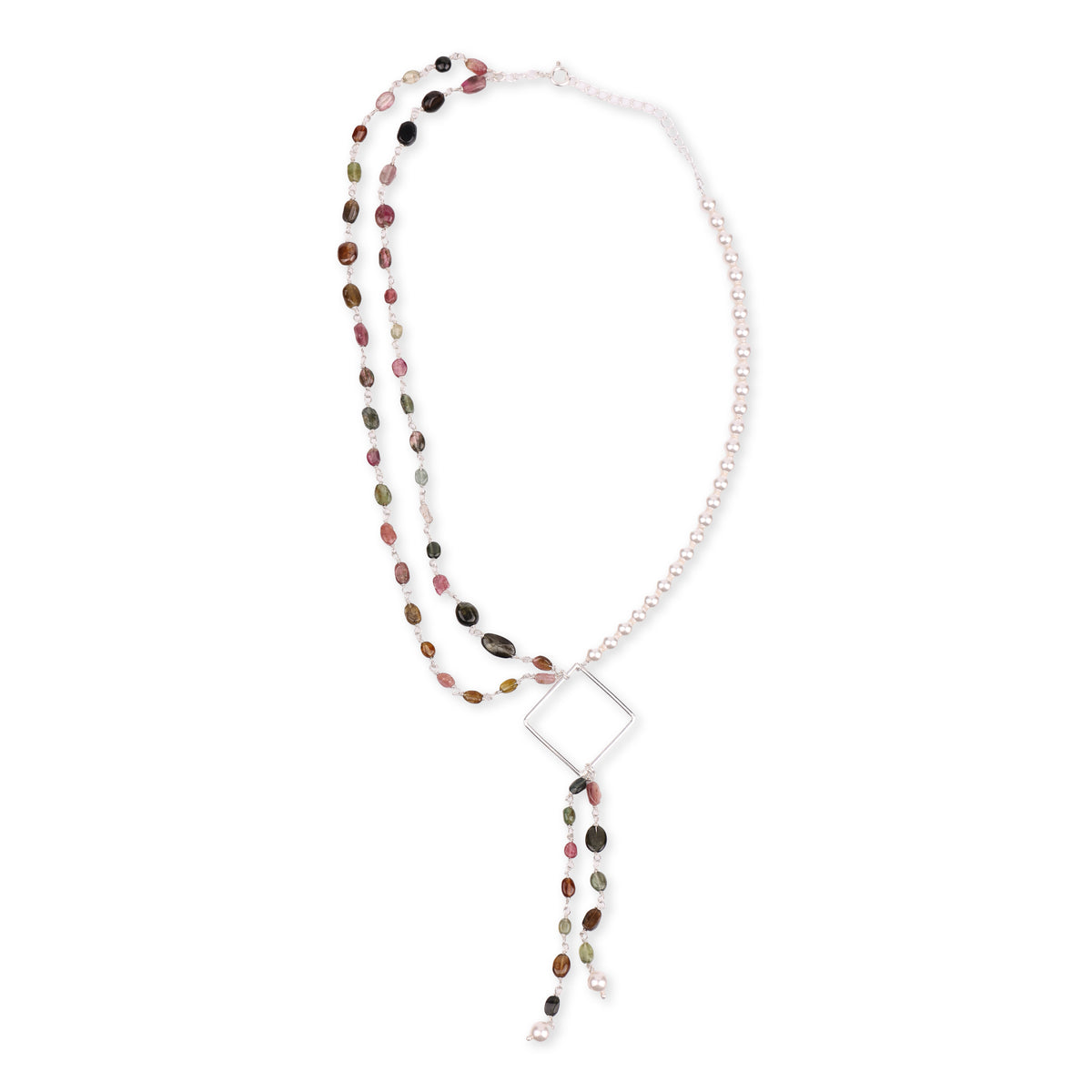 Double-Layered Asymmetrical Necklace with Tourmaline & Pearls (Project Handmade)