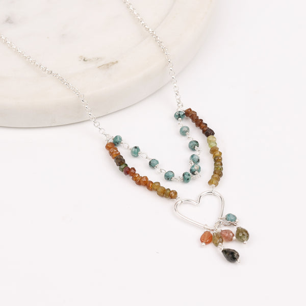 Heart Necklace with Blue Jade & Tourmaline (Project Handmade)