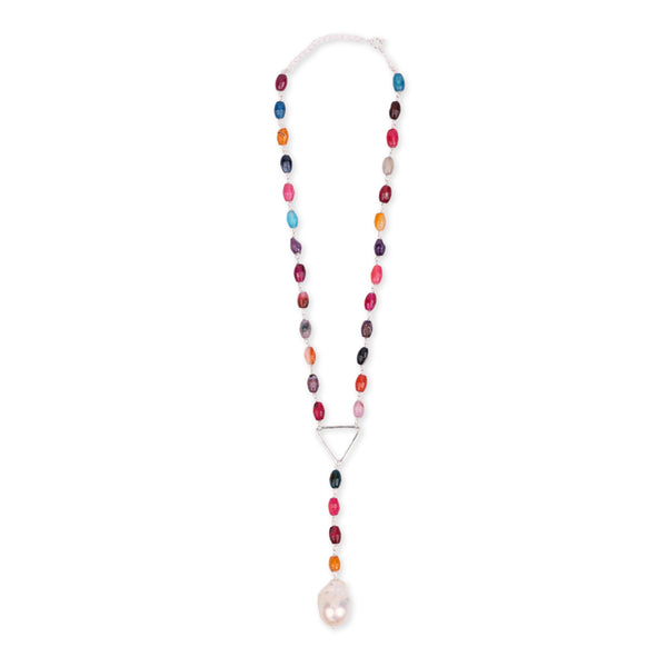 Triangle Y Necklace with Multicolour Agate (Project Handmade)