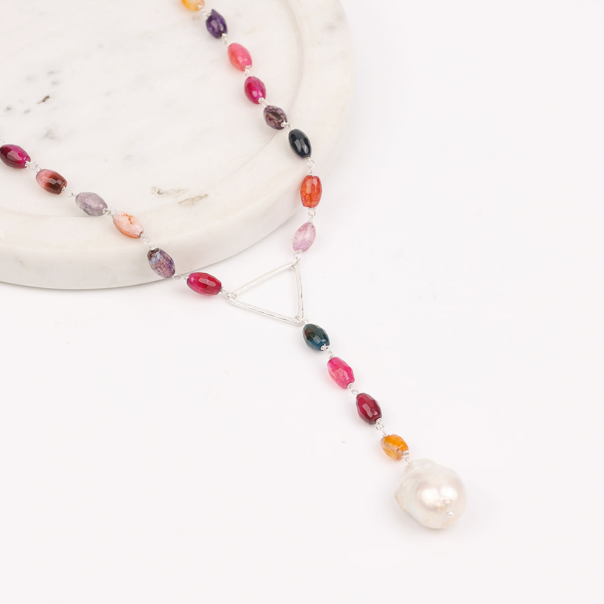 Triangle Y Necklace with Multicolour Agate (Project Handmade)