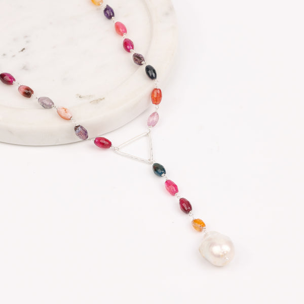 Triangle Y Necklace with Multicolour Agate (Project Handmade)