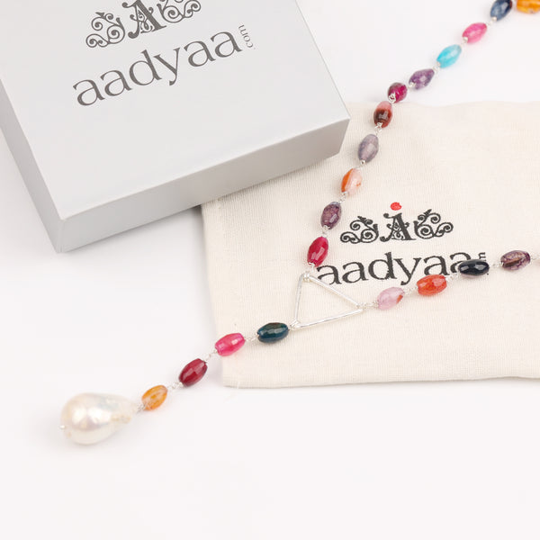 Triangle Y Necklace with Multicolour Agate (Project Handmade)