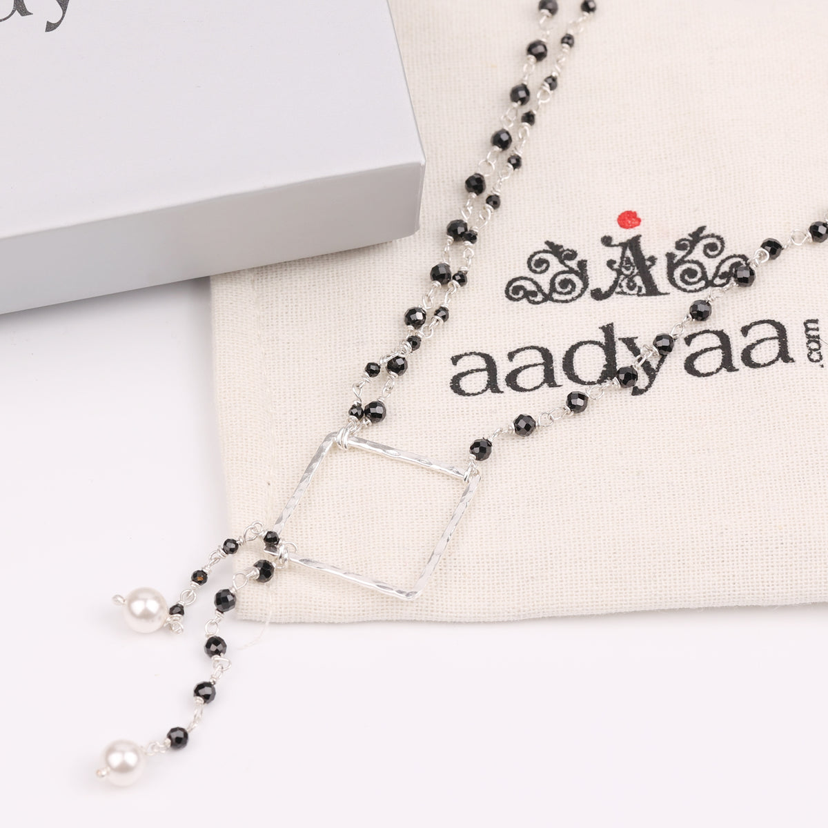 Double-Layered Asymmetrical Necklace with Black Spinel & Pearls (Project Handmade)