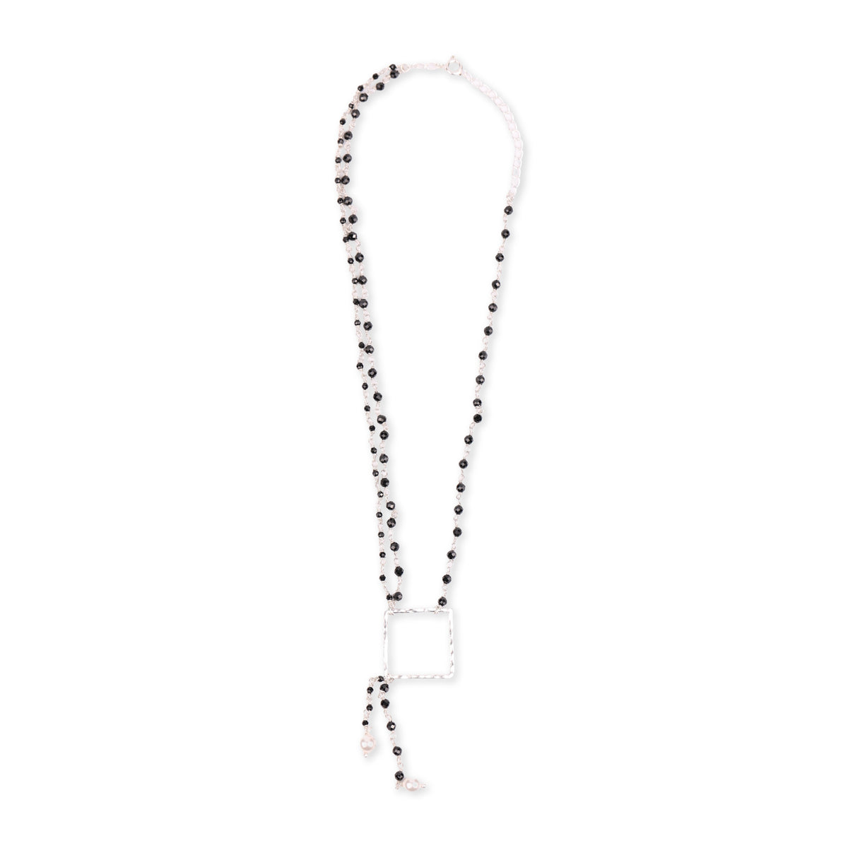 Double-Layered Asymmetrical Necklace with Black Spinel & Pearls (Project Handmade)