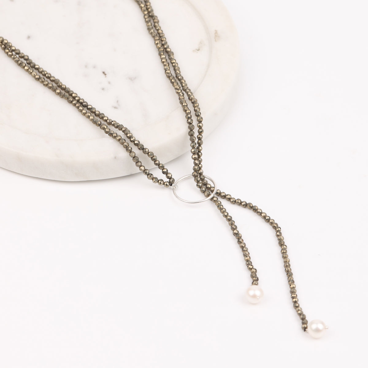 Slider Necklace with Pyrite & Pearls (Project Handmade)
