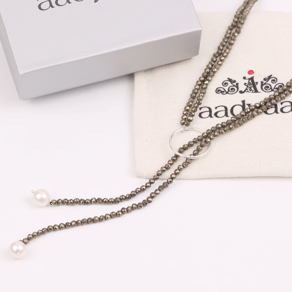 Slider Necklace with Pyrite & Pearls (Project Handmade)