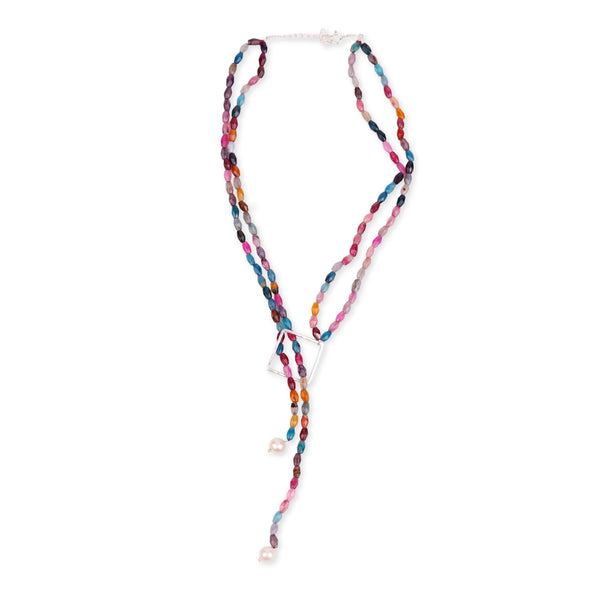 Square Slider Necklace with Multicolour Agate (Project Handmade)