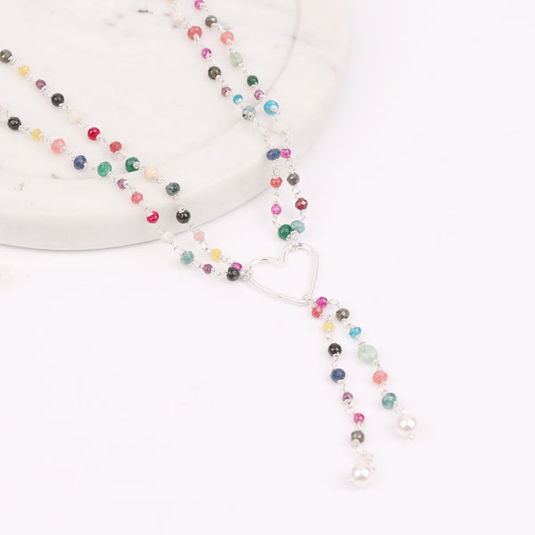 Heart Layered Necklace with Multicolour Stones (Project Handmade)