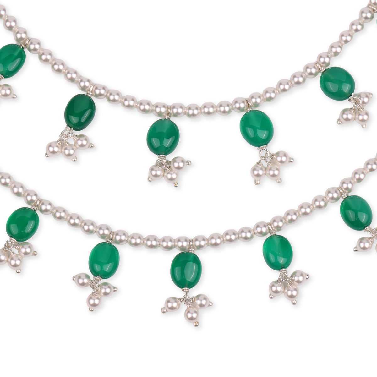 Green Onyx & Pearl Bunch Silver Vel (Project Handmade)
