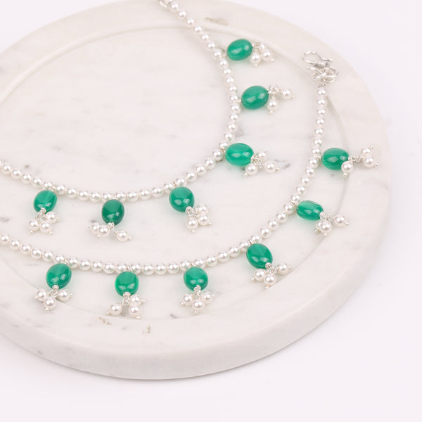 Green Onyx & Pearl Bunch Silver Vel (Project Handmade)