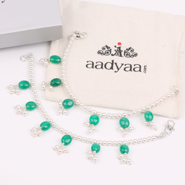 Green Onyx & Pearl Bunch Silver Vel (Project Handmade)