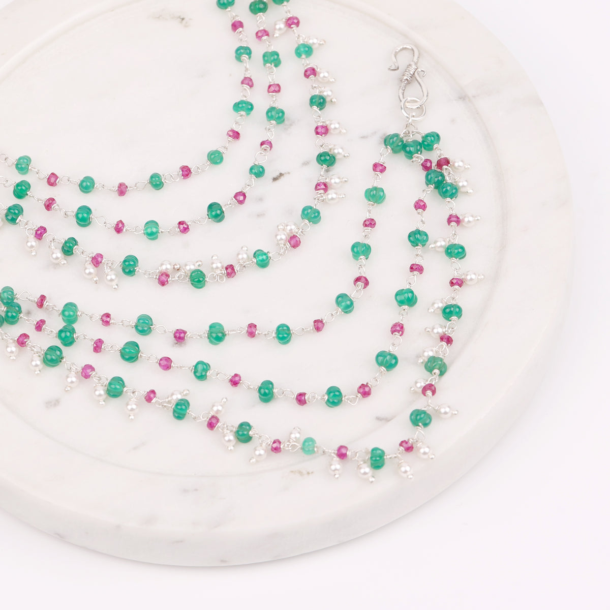 Green Onyx & Ruby Layered Silver Vel (Project Handmade)