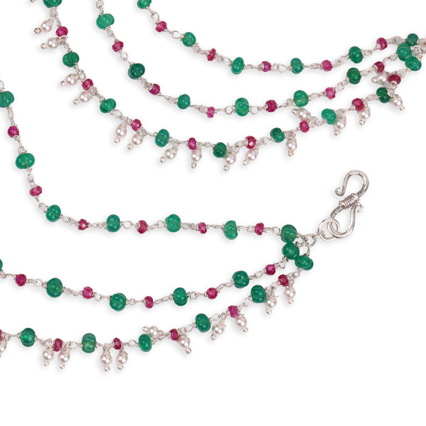 Green Onyx & Ruby Layered Silver Vel (Project Handmade)
