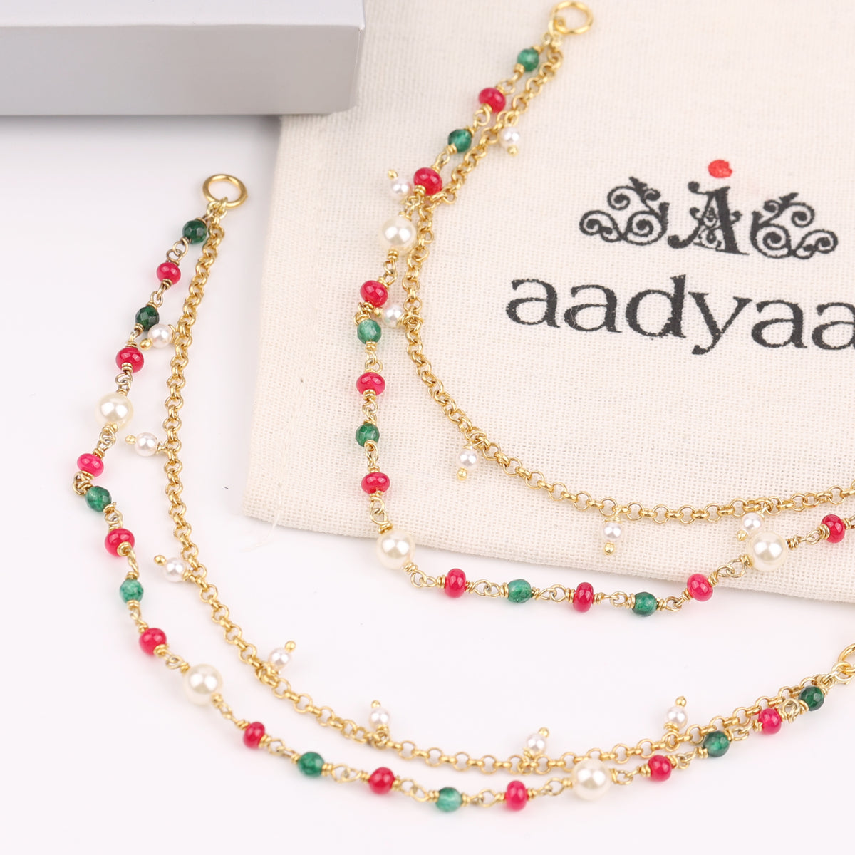 Ruby & Green Onyx Silver Vel | 22K Gold-Plated (Project Handmade)