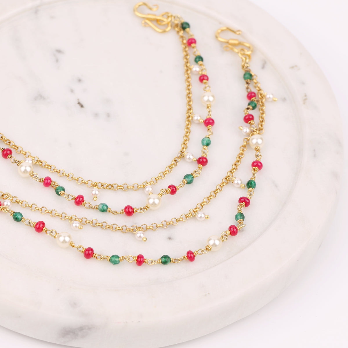 Ruby & Green Onyx Silver Vel | 22K Gold-Plated (Project Handmade)