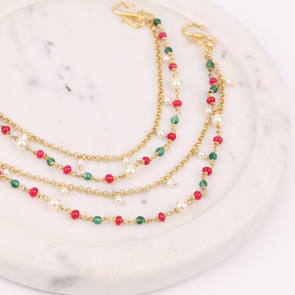 Ruby & Green Onyx Silver Vel | 22K Gold-Plated (Project Handmade)