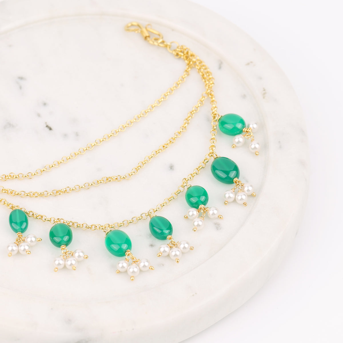 Green Onyx Silver Vel | 22K Gold-Plated (Project Handmade)