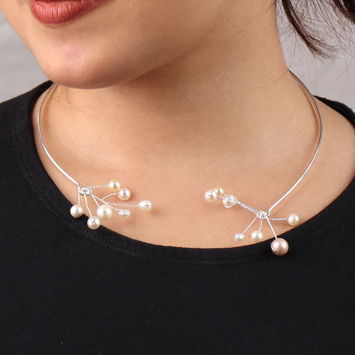 Freshwater Pearl Twisted Hasli Necklace (Project Handmade)