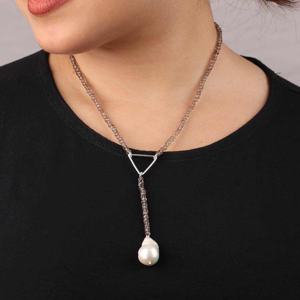 Triangle Y Necklace with Smoky Quartz (Project Handmade)