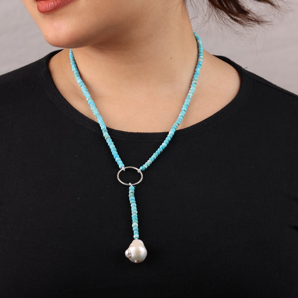 Circle Y Necklace with Blue Firoza (Project Handmade)