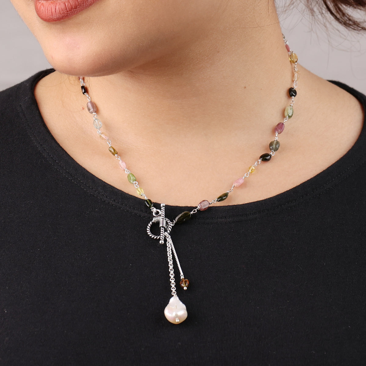Front Clasp Necklace with Tourmaline (Project Handmade)