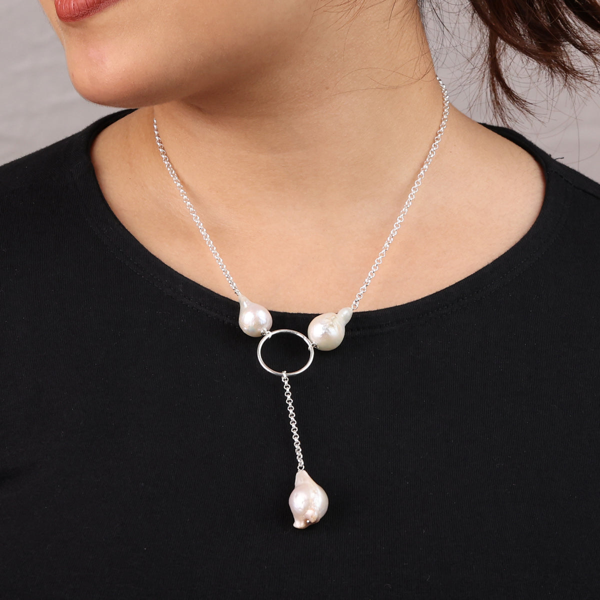 Baroque Pearl & Chain Y Necklace (Project Handmade)