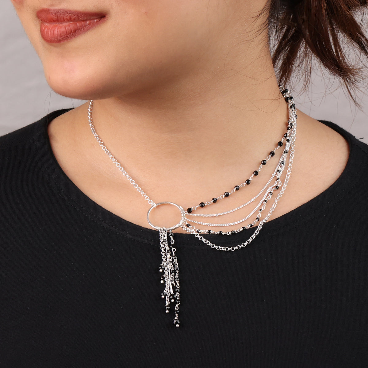 Multilayered Asymmetrical Necklace with Black Spinel (Project Handmade)