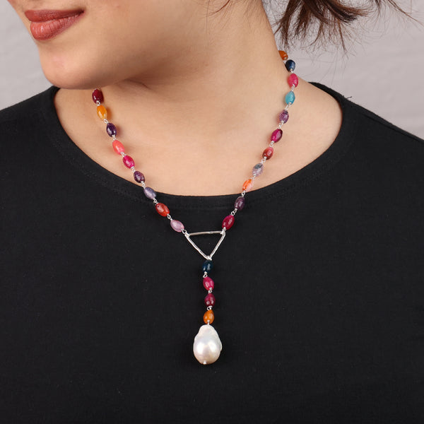 Triangle Y Necklace with Multicolour Agate (Project Handmade)