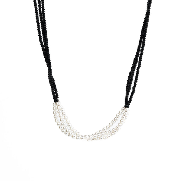 White Pearl Bunch Mangalsutra with black beaded strands and silver pearls