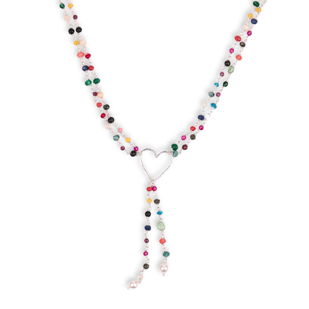 Heart Layered Necklace with Multicolour Stones (Project Handmade)