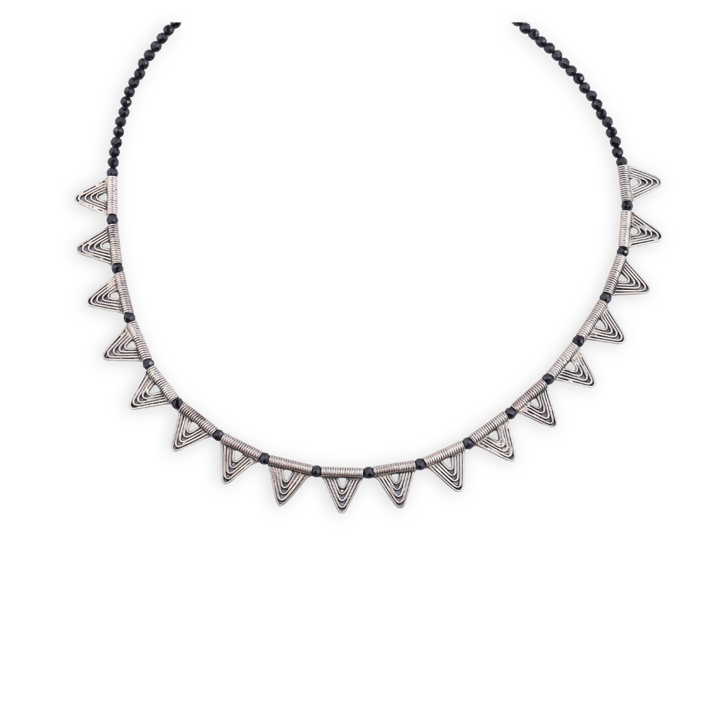 Triangle Motif Necklace with Black Spinel