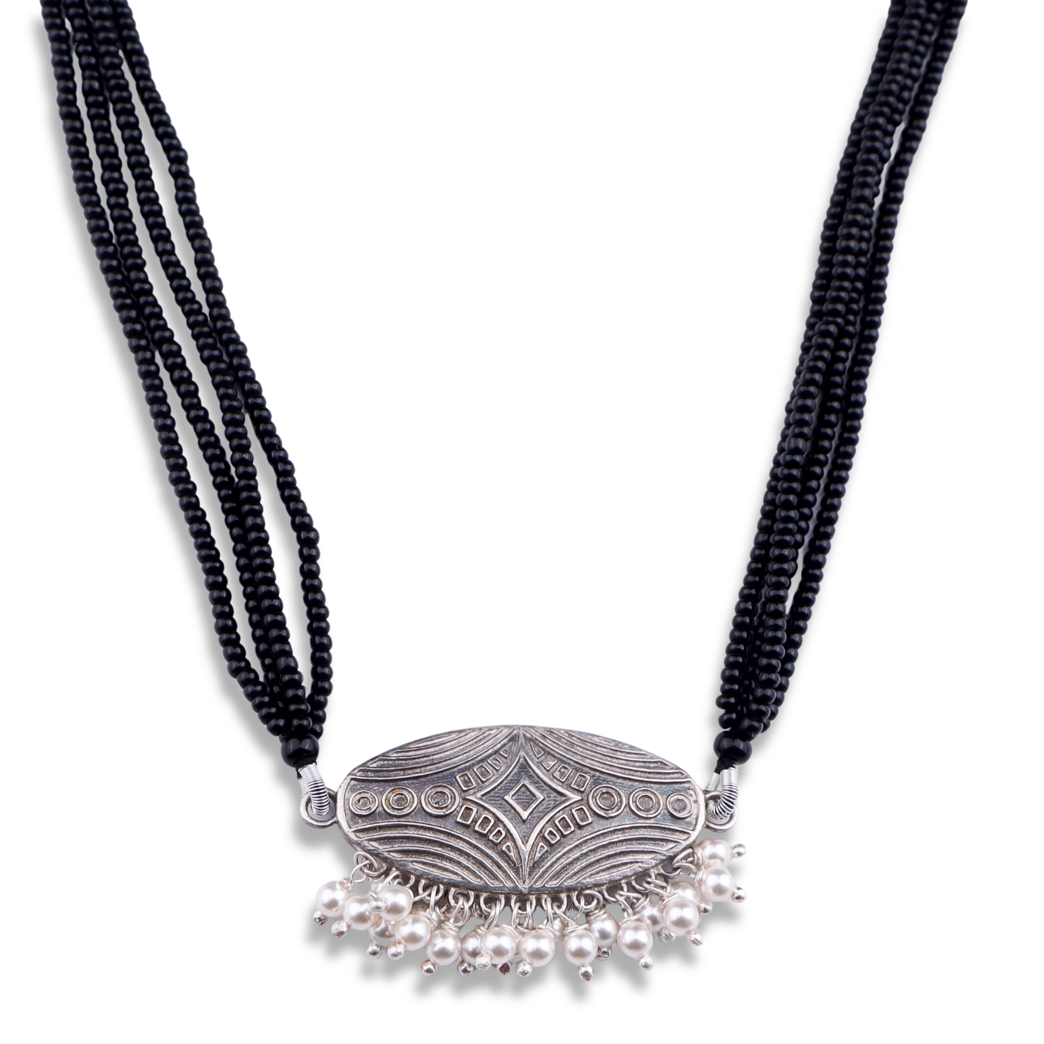 Oxidised Silver Oval Filigree Mangalsutra