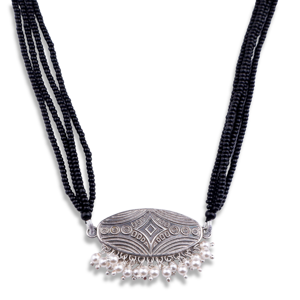 Oxidised Silver Oval Filigree Mangalsutra