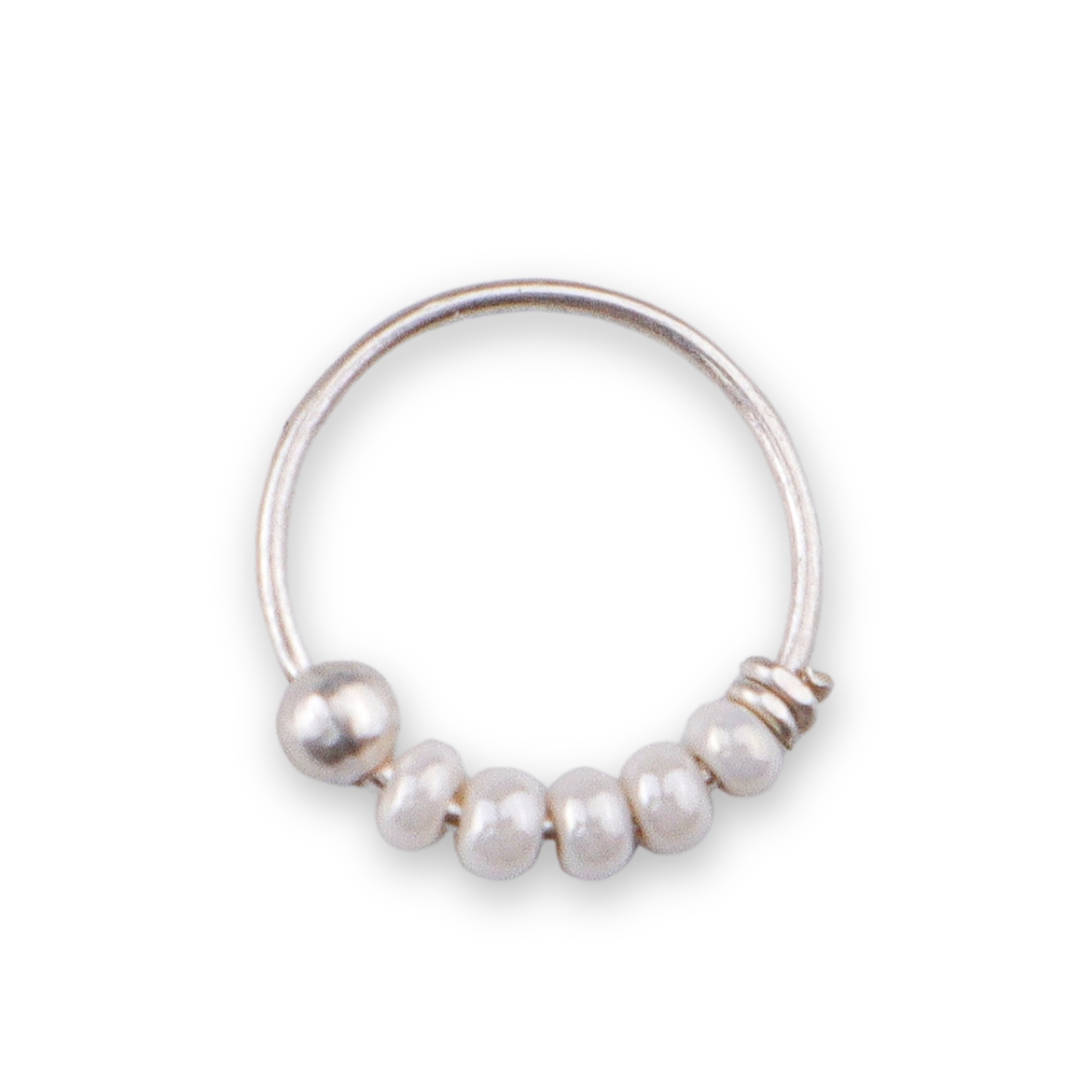 Silver Septum Cum Nose Ring with White Bead (Pierced)