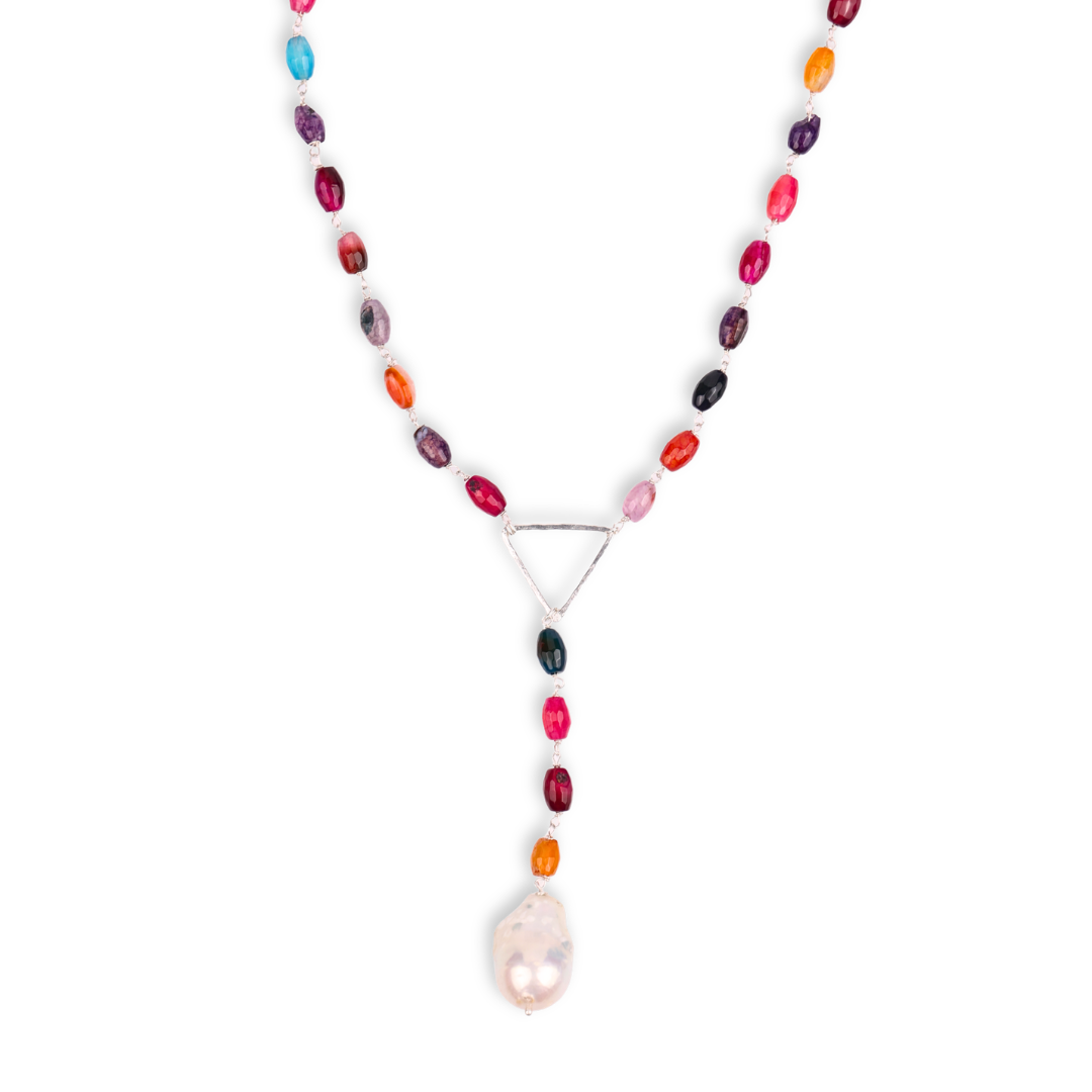Triangle Y Necklace with Multicolour Agate (Project Handmade)