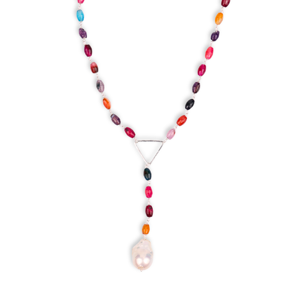 Triangle Y Necklace with Multicolour Agate (Project Handmade)