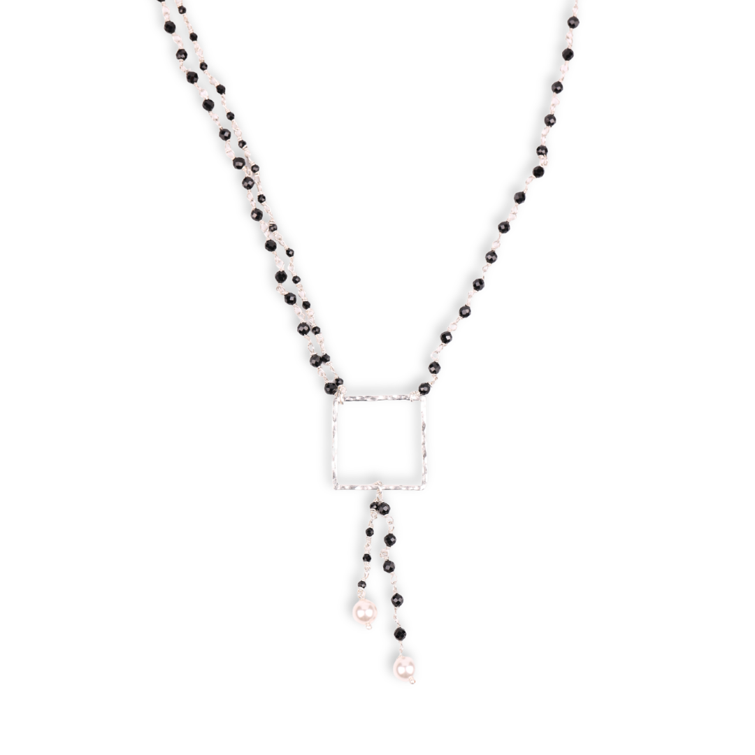 Double-Layered Asymmetrical Necklace with Black Spinel & Pearls (Project Handmade)