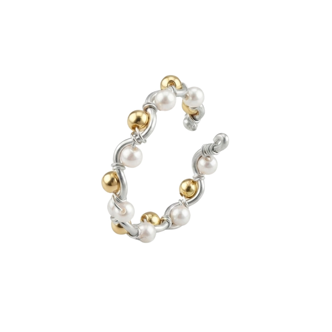 Golden & White Pearl Twisted Ring (Project Handmade)