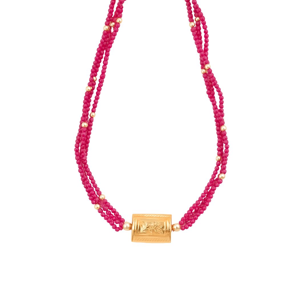 Goldplated Carved bead choker with ruby