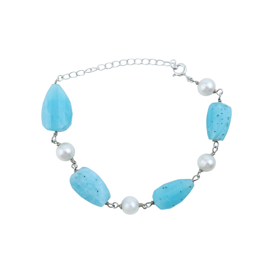 Silver Bracelet with Fresh Water Pearls and Semiprecious Stones