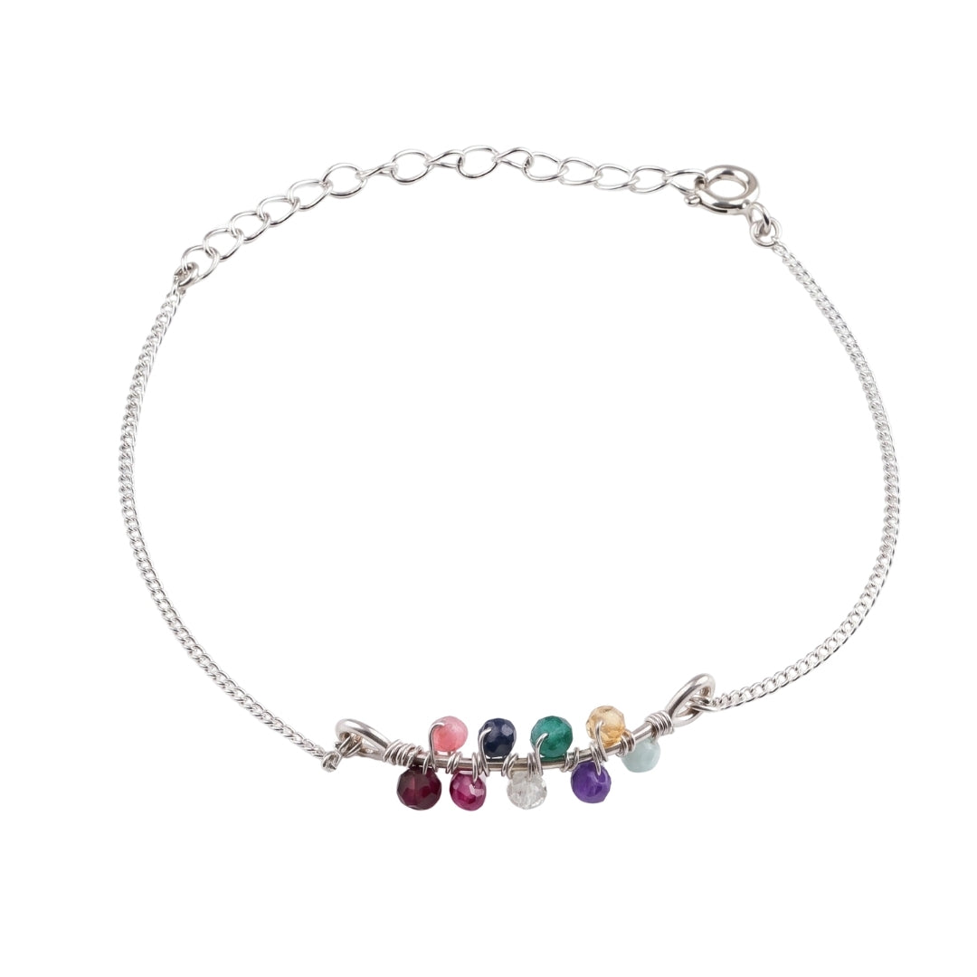 Multicolor Stone Silver Chain Bracelet (Project Handmade)