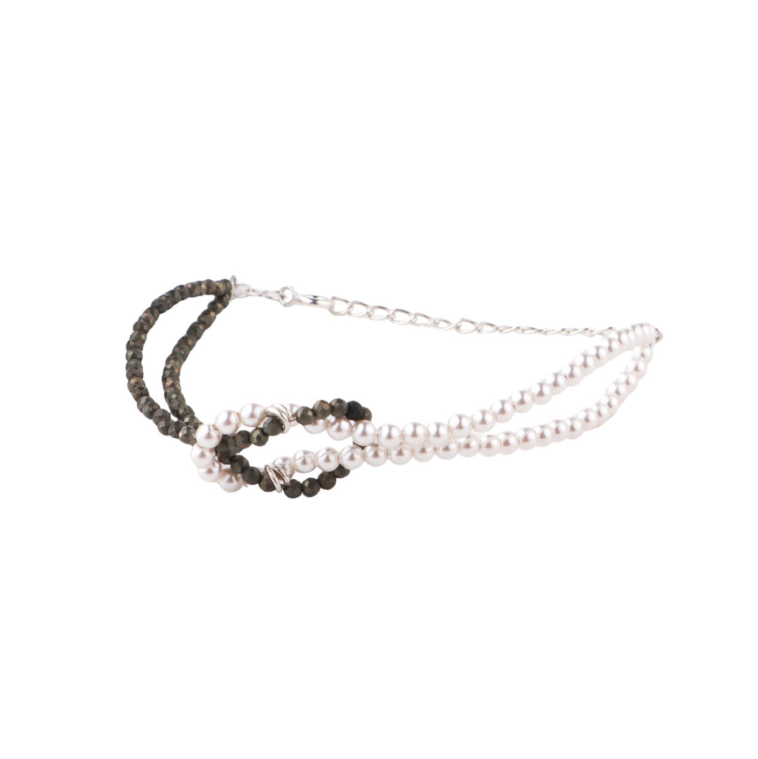 Pyrite and pearl forever bracelet in 92.5 sterling silver
